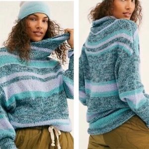 Free People Candy Striped Alpaca Blend Turtleneck Tunic Sweater XS